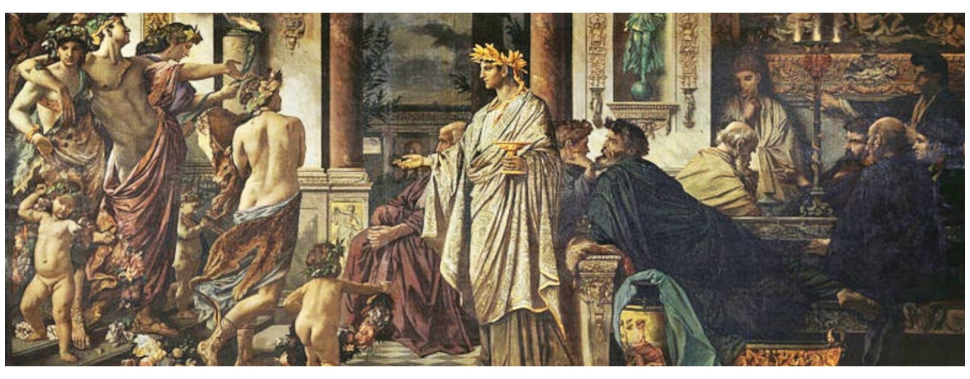 Simposio di Platone: Socrate e i suoi compagni seduti intorno a un